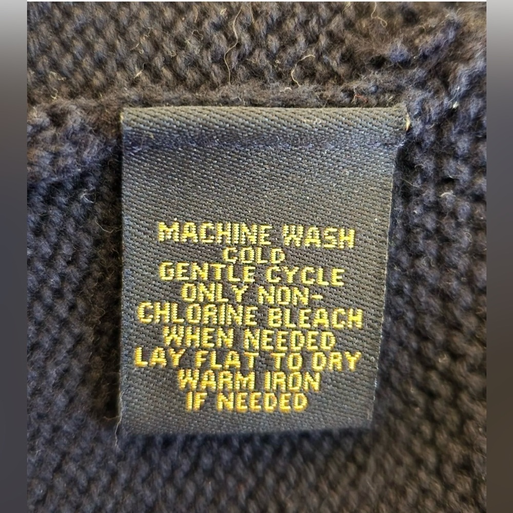 LRL Ralph Lauren Navy 100% Cotton Gold Buckle Wide Collar Pullover Sweater Sz XS - Picture 12 of 12